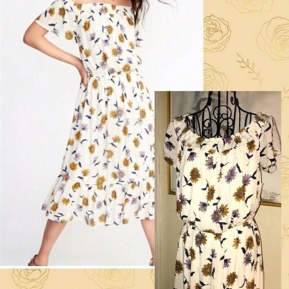 OLD NAVY ON/OFF SHOULDER PEASANT DRESS~FLORAL~LARG